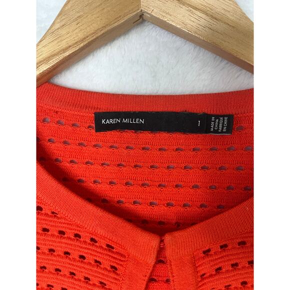 Karen Millen Red Orange Crochet Sheer Cardigan size 1 Old Money Preppy New York - Picture 2 of 8